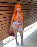 Ladies tie rope cute fashion printing two-piece sexy women's suit MY065