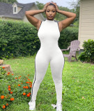 New sexy striped stitching split sleeveless hip-lifting sports jumpsuit F159