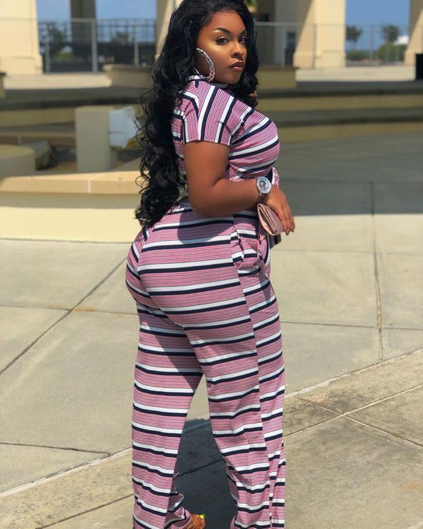Women's plus size stripe printing two-piece suit MY063