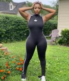 New sexy striped stitching split sleeveless hip-lifting sports jumpsuit F159