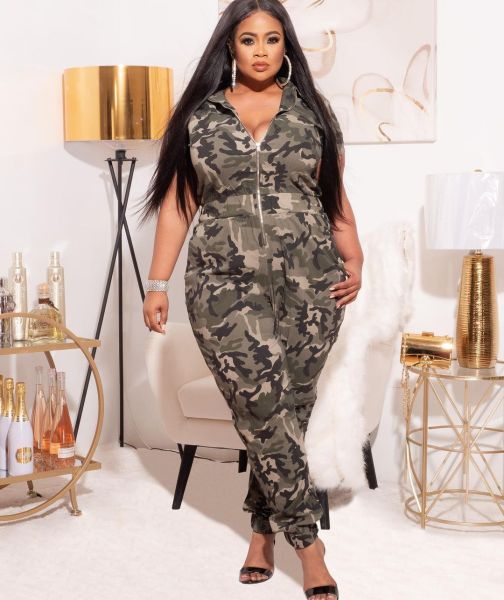 Fashion camouflage print green street hipster clothing European and American women's jumpsuit MY062