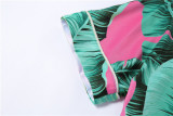 Leaf print street fashion lapel cardigan irregular shorts suit K21S05145