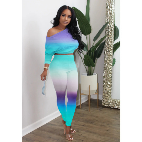 Sexy fashion casual oblique collar strapless high waist suit gradient color XY8032