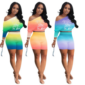 Sexy fashion casual suit bat sleeve strapless gradient color positioning XY8060