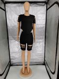 Irregular blouse European and American women's wholesale casual burnt flowers sexy sports two-piece suit W6091