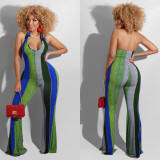 Slim-fit printed jumpsuit flared pants XY8055