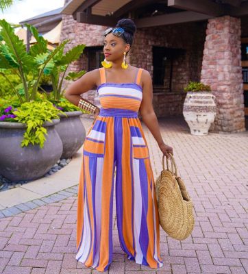 Printed pocket reduced waist wide-leg jumpsuit XY88072