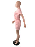 Bee decoration round neck large size solid color fashion short-sleeved two-piece suit QY5074