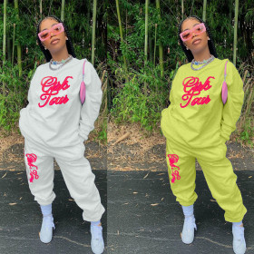 Round Neck Long Sleeve Sweatshirt Pocket Solid Color Sweatshirt Set X8038