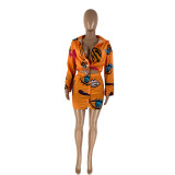 Women's casual printed long-sleeved shirt button skirt two-piece suit Y5011