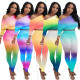 Sexy fashion casual oblique collar strapless high waist suit gradient color XY8032