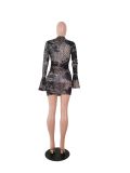 Fashionable European and American Women's Long Sleeve Digital Printed Dress A8040