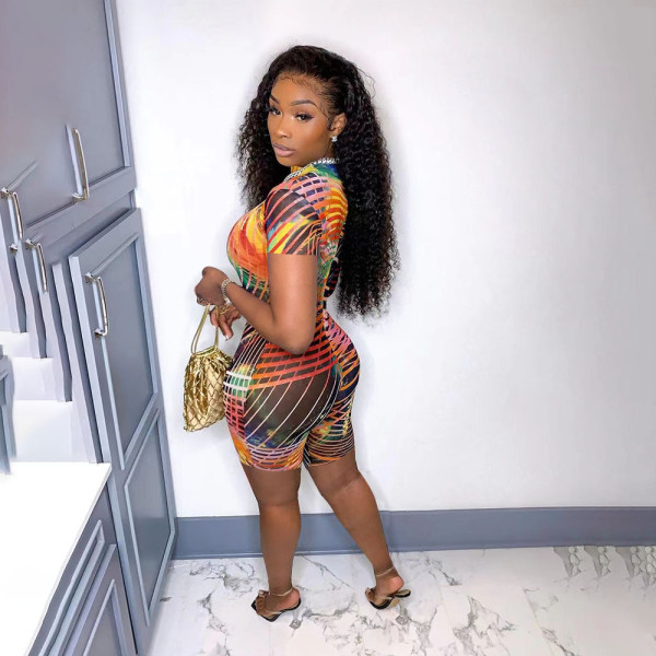 Casual fashion sexy multicolor striped print jumpsuit D8033
