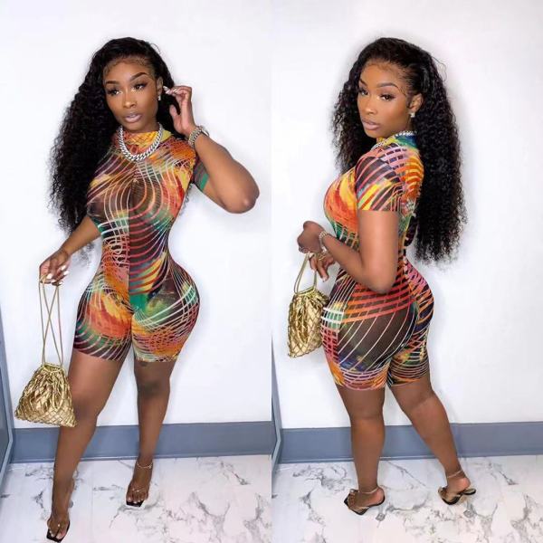 Casual fashion sexy multicolor striped print jumpsuit D8033
