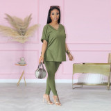 Fashion casual solid color slit two-piece suit NY8020