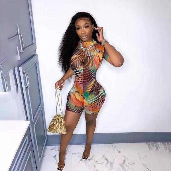 Casual fashion sexy multicolor striped print jumpsuit D8033