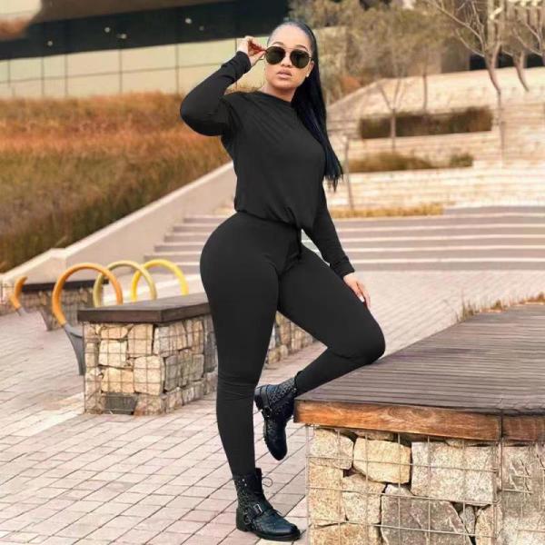 Fashion casual autumn and winter new women's solid color sports two-piece suit D80058
