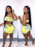 Fashion sexy pit strip print short skirt wrapped chest set two-piece suit D8045