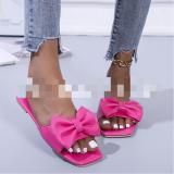 Summer new style large size foreign trade women's shoes bow knot square head low heel flat slippers women HWJ117
