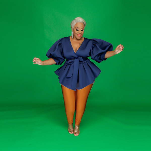 Plus size women's hot style lantern sleeve pleated fashion dress F082