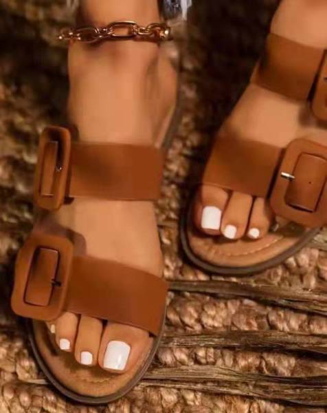 Casual summer women's shoes large size big buckle solid color soft sole comfortable one-foot sandals and slippers HWJ461