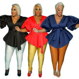 Plus size women's hot style lantern sleeve pleated fashion dress F082