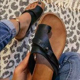 New summer women's shoes foreign trade plus size retro style set-toe flat-bottomed sandals and slippers women HWJ496