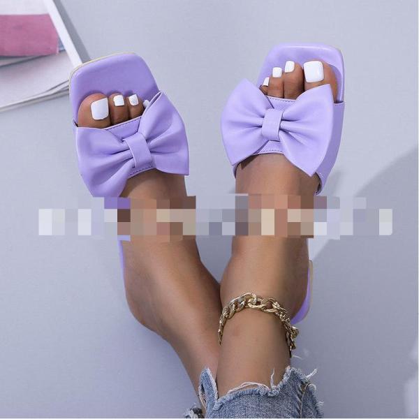 Summer new style large size foreign trade women's shoes bow knot square head low heel flat slippers women HWJ117