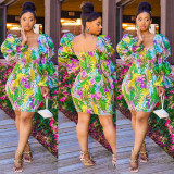 Fashion sexy printed puff sleeve dress YF8031