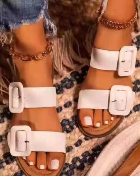 Casual summer women's shoes large size big buckle solid color soft sole comfortable one-foot sandals and slippers HWJ461