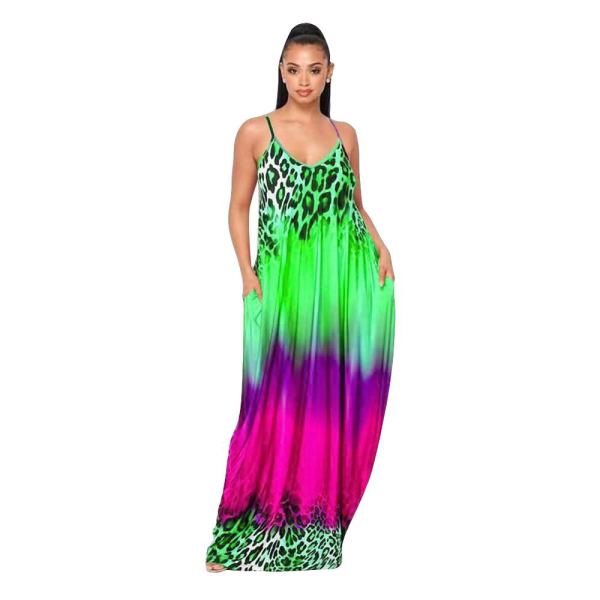 Gradient color sling long skirt loose skirt F8352
