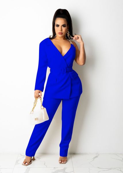Fashion casual one-sided sleeve chain belt suit two-piece suit YZ1283