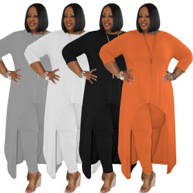 Women's solid color round neck casual suit simple casual plus size women's clothing MQ23583