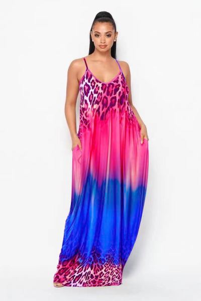 Gradient color sling long skirt loose skirt F8352