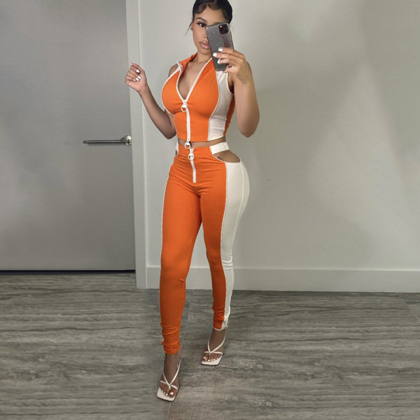 Slim-fit hit color sports suit stitching fashion suit F8361
