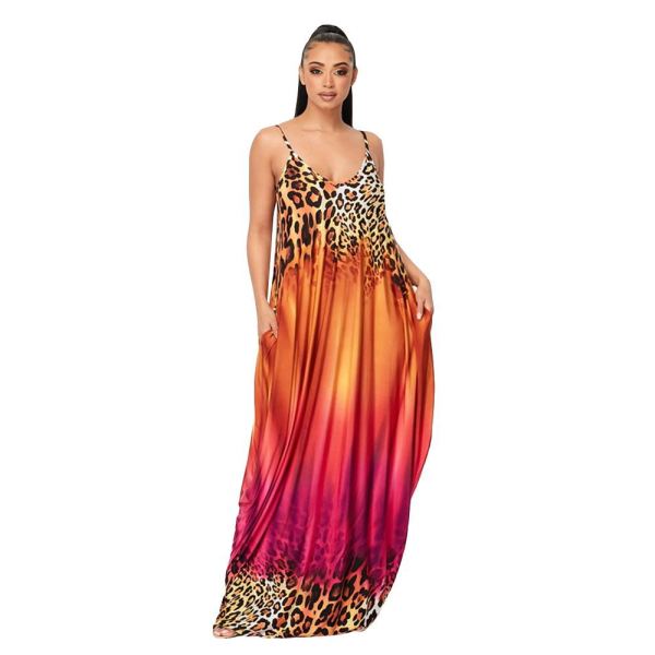Gradient color sling long skirt loose skirt F8352