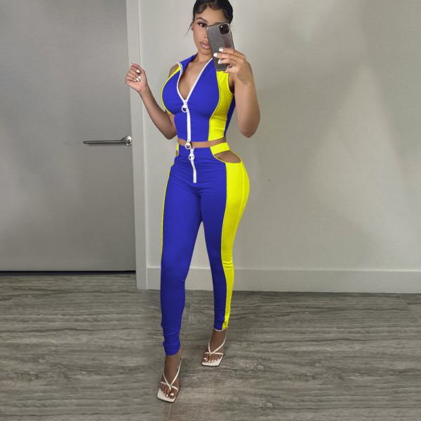 Slim-fit hit color sports suit stitching fashion suit F8361