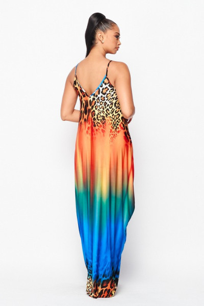 Gradient color sling long skirt loose skirt F8352