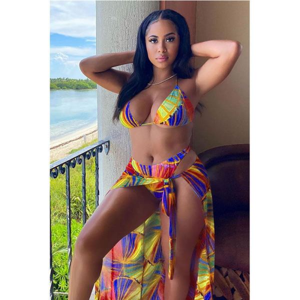 Three-piece bikini print beach suit swimming sportswear F8350