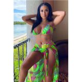 Three-piece bikini print beach suit swimming sportswear F8350