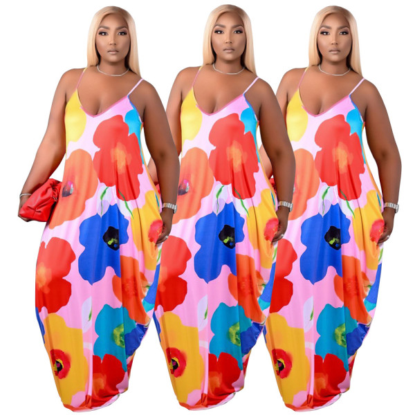 Women's plus size suspender skirt summer colorful pocket dress BL026