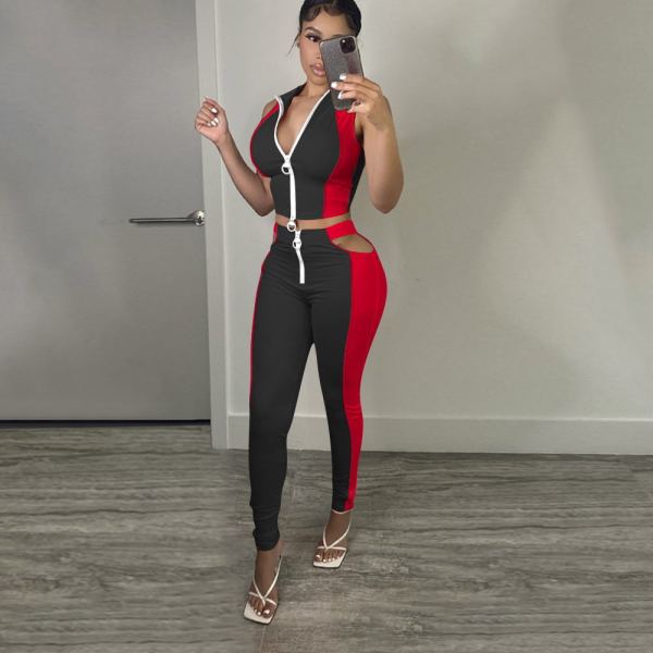 Slim-fit hit color sports suit stitching fashion suit F8361