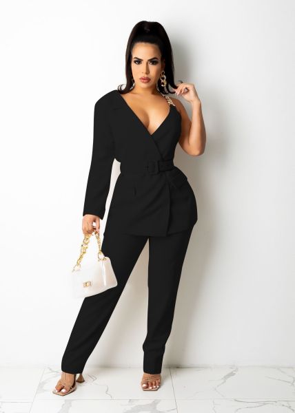 Fashion casual one-sided sleeve chain belt suit two-piece suit YZ1283