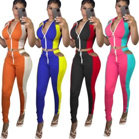 Slim-fit hit color sports suit stitching fashion suit F8361