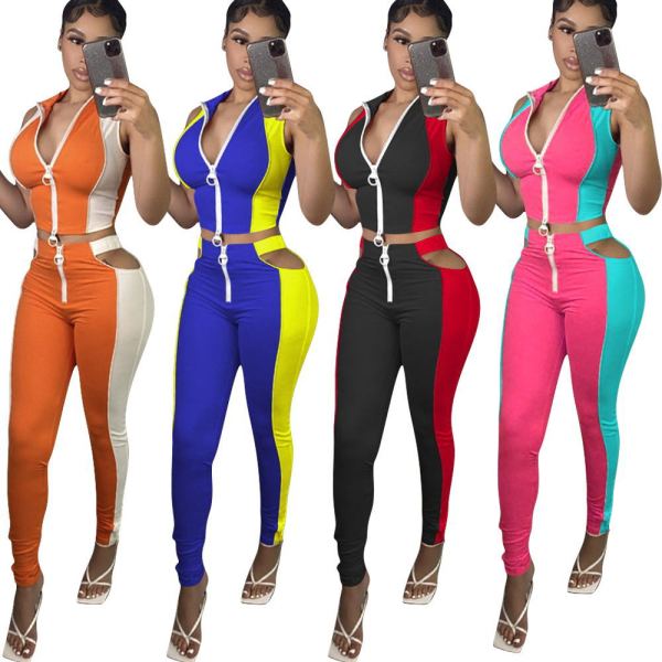 Slim-fit hit color sports suit stitching fashion suit F8361