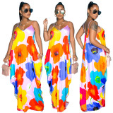Women's plus size suspender skirt summer colorful pocket dress BL026