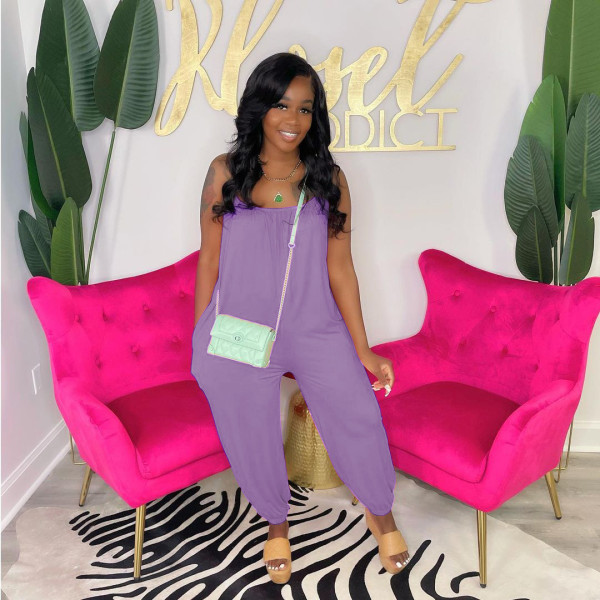 Pure color fashion casual street wear jumpsuit (with pockets) NY88035