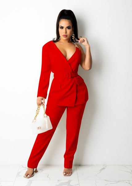 Fashion casual one-sided sleeve chain belt suit two-piece suit YZ1283