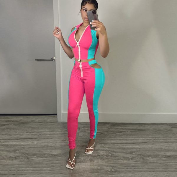 Slim-fit hit color sports suit stitching fashion suit F8361