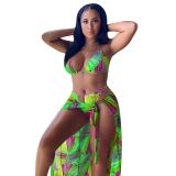 Three-piece bikini print beach suit swimming sportswear F8350